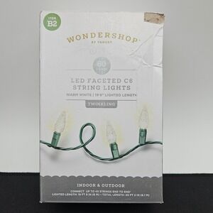 Wondershop 60 LED Faceted C6 String Lights Warm White Twinkling Green Wire New